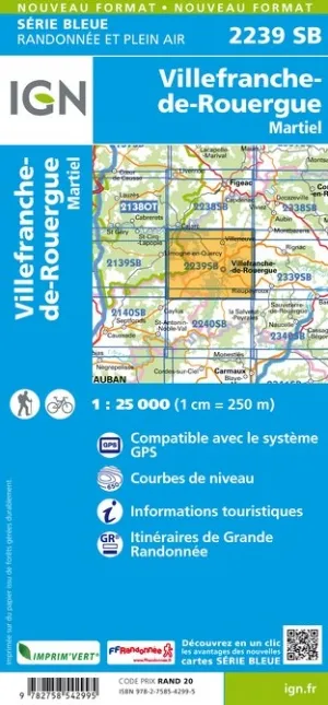 IGN Top 25 - Serie Bleu - Villefranche-de-Rouergue / Martiel 2239 - Image 2