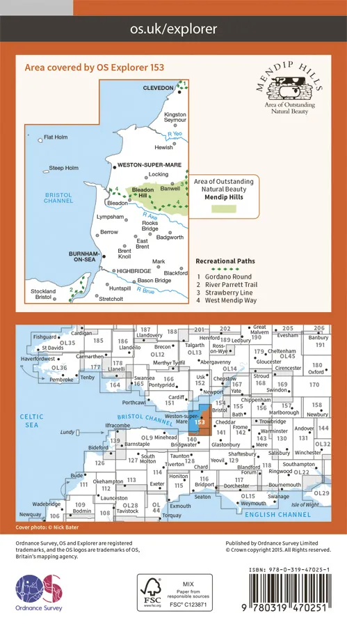 OS Explorer Active - 153 - Weston-super-Mare & Bleadon Hills - Image 2