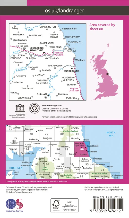 OS Landranger Active - 88 - Newcastle upon Tyne, Durham - Image 2