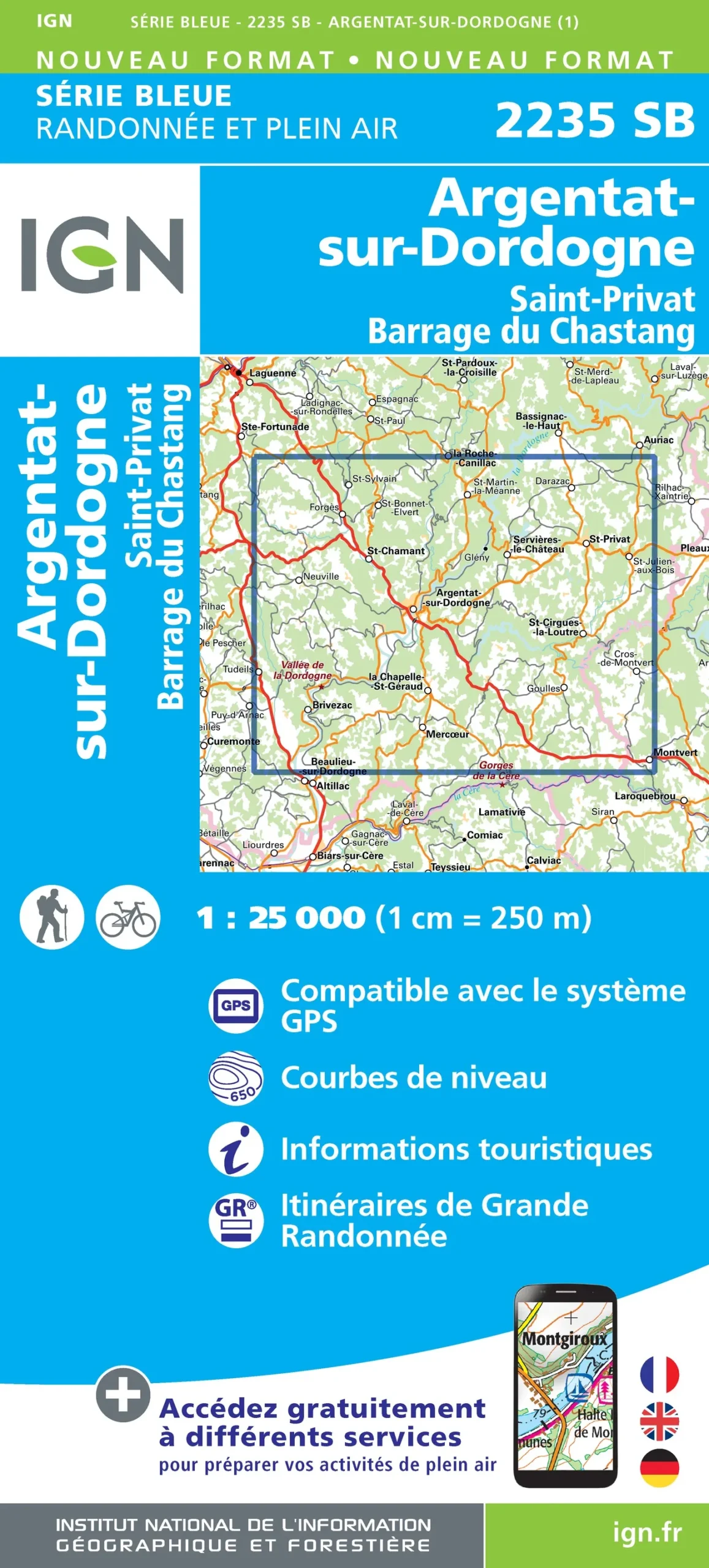 IGN Top 25 - Serie Bleu - Argentat-sur-Dordogne / St-Privat / Barrage du Chastang 2235