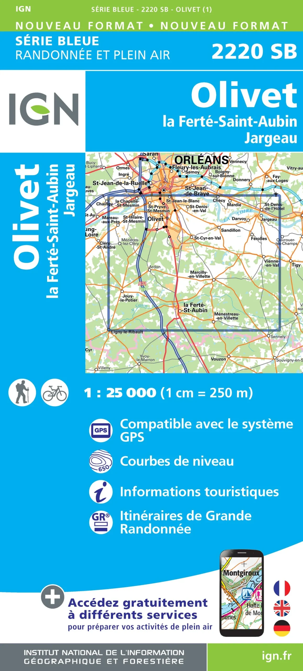 IGN Top 25 - Serie Bleu - Olivet / La Ferté-St-Aubin / Jargeau 2220