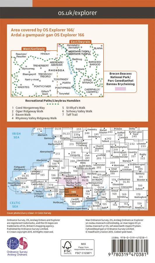 OS Explorer Active - 166 - Rhondda & Merthyr Tydfil - Image 2