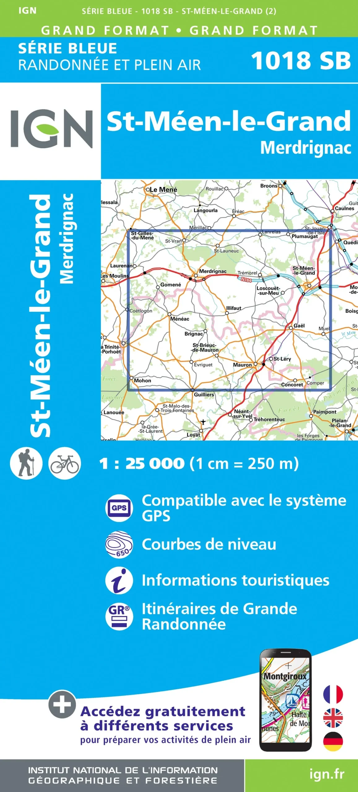 IGN Top 25 - Serie Bleu - St-Méen-le-Grand / Merdrignac 1018 - Image 2