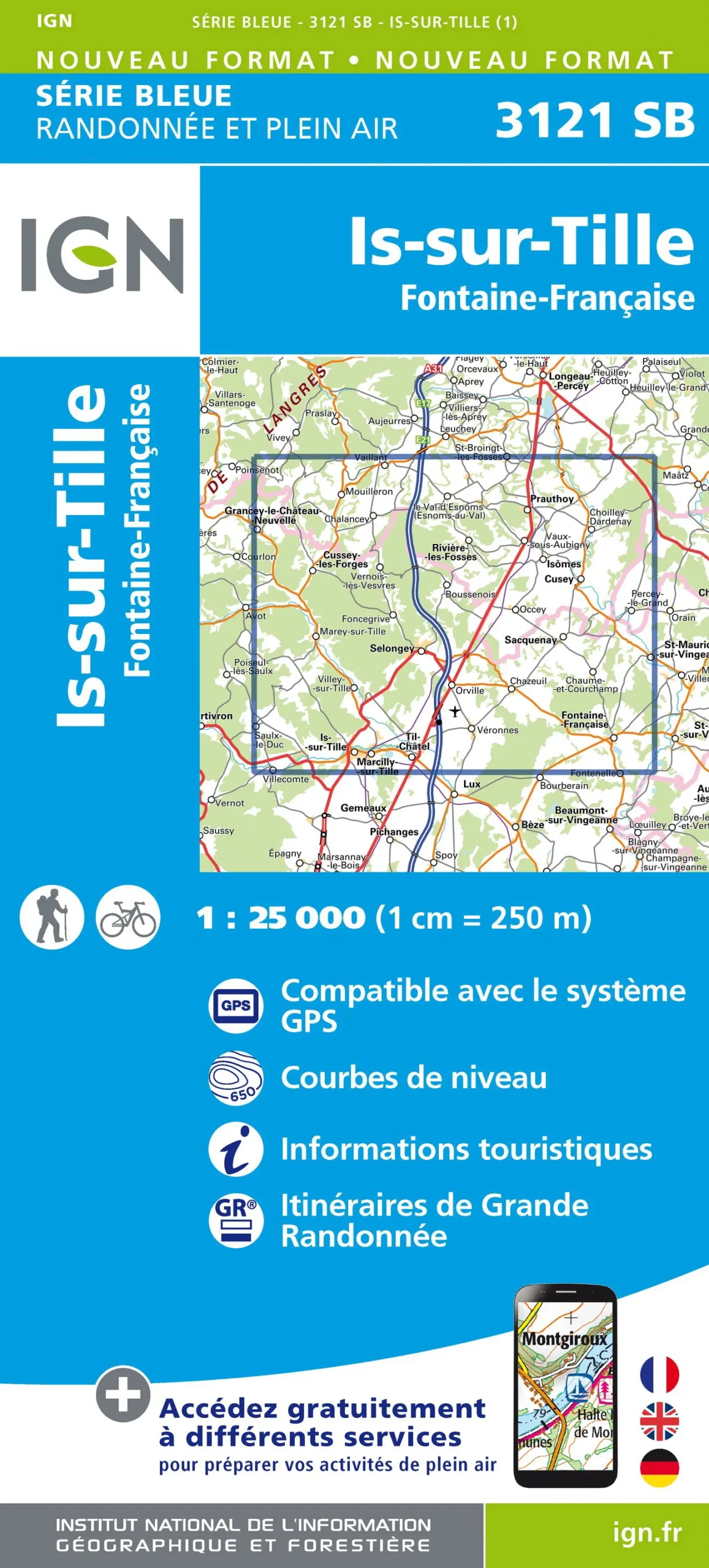 IGN Top 25 - Serie Bleu - Is-sur-Tille / Fontaine-Francaise 3121