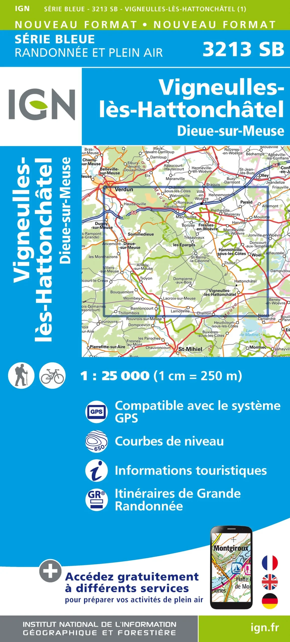 IGN Top 25 - Serie Bleu - Vigneulles-lès-Hattonchâtel / Dieue-sur-Meuse 3213 - Image 2
