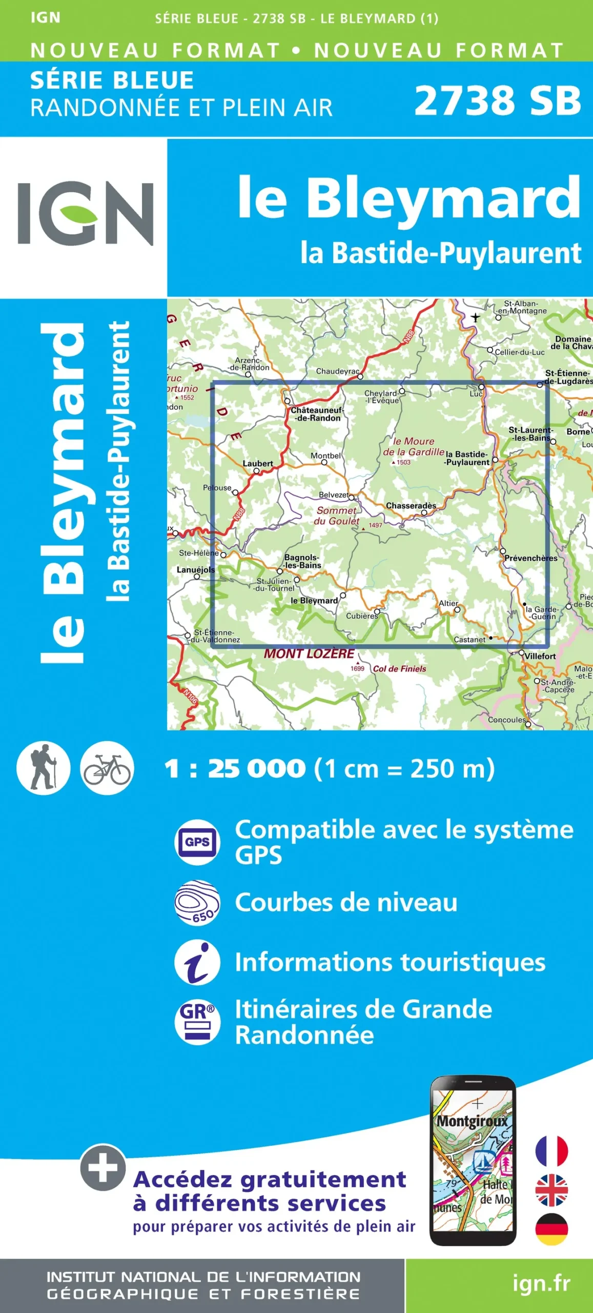 IGN Top 25 - Serie Bleu - Le Bleymard / Bastide-Puylaurent 2738