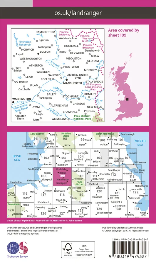 OS Landranger Active - 109 - Manchester, Bolton & Warrington - Image 2