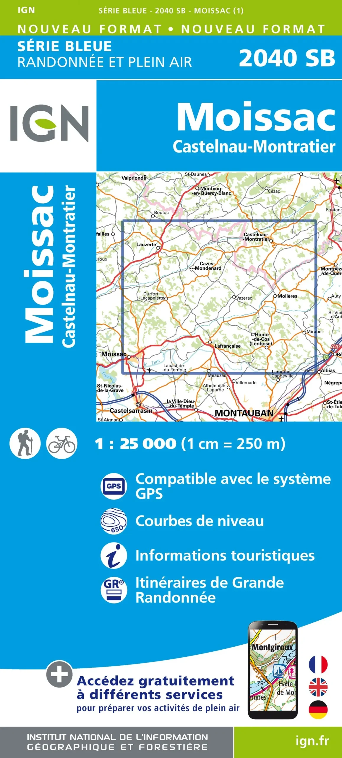 IGN Top 25 - Serie Bleu - Moissac / Castelnau / Montralier 2040