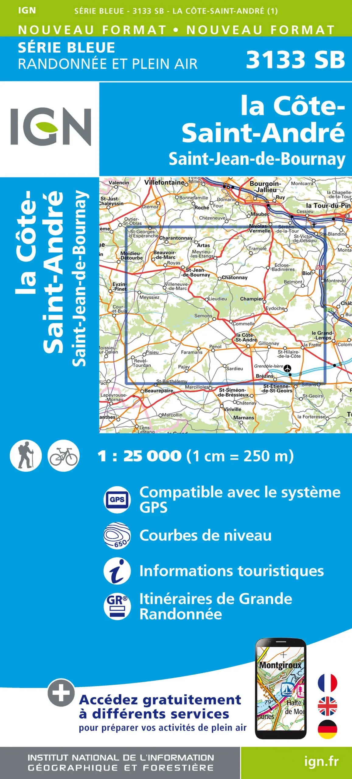 IGN Top 25 - Serie Bleu - La Côté-St-André / St-Jean-de-Bournay 3133