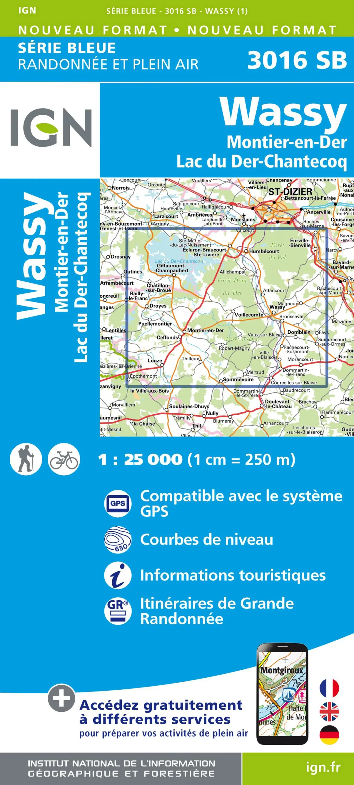IGN Top 25 - Serie Bleu - Wassy - Montier-en-der Lac du Mer - Chantecoq 3016