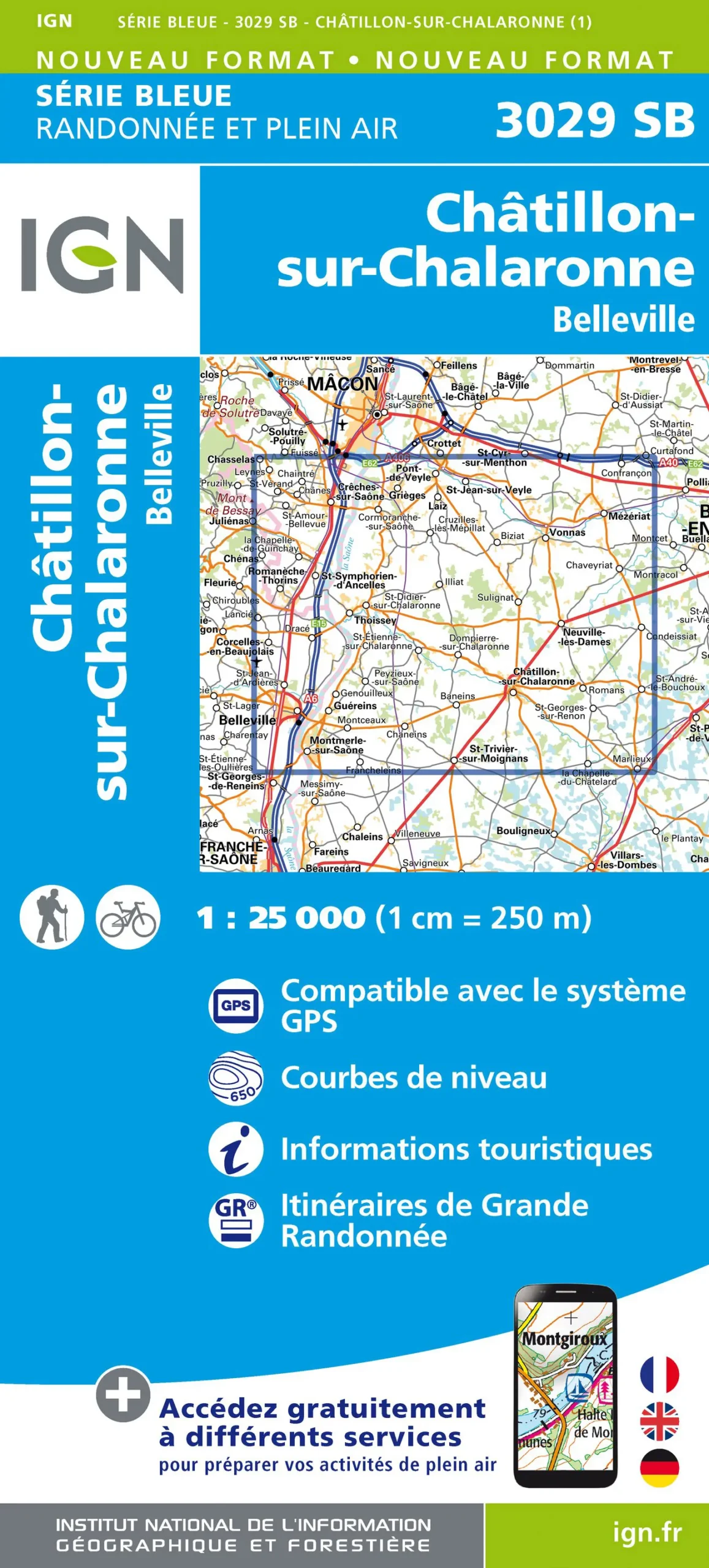 IGN Top 25 - Serie Bleu - Châtillon-sur-Chalaronne / Belleville 3029 - Image 2