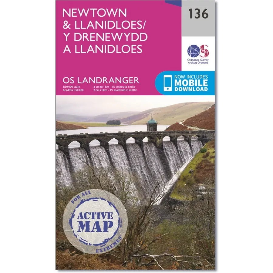 OS Landranger Active - 136 - Newtown & Llanidloes - Image 2