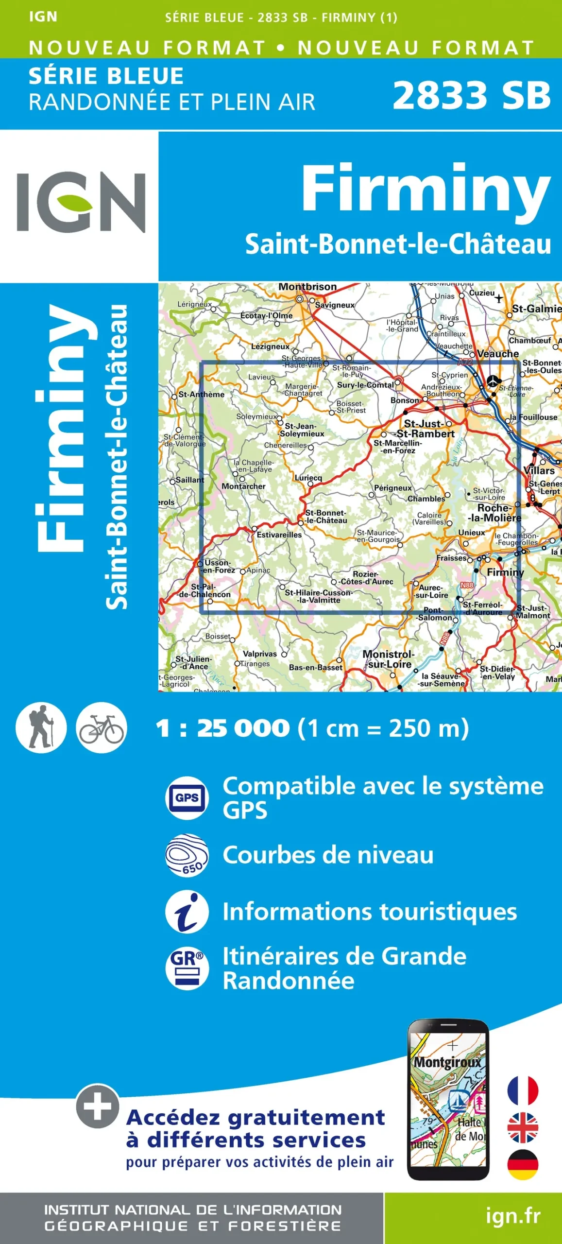 IGN Top 25 - Serie Bleu - Firminy / St-Bonnet-le-Château 2833