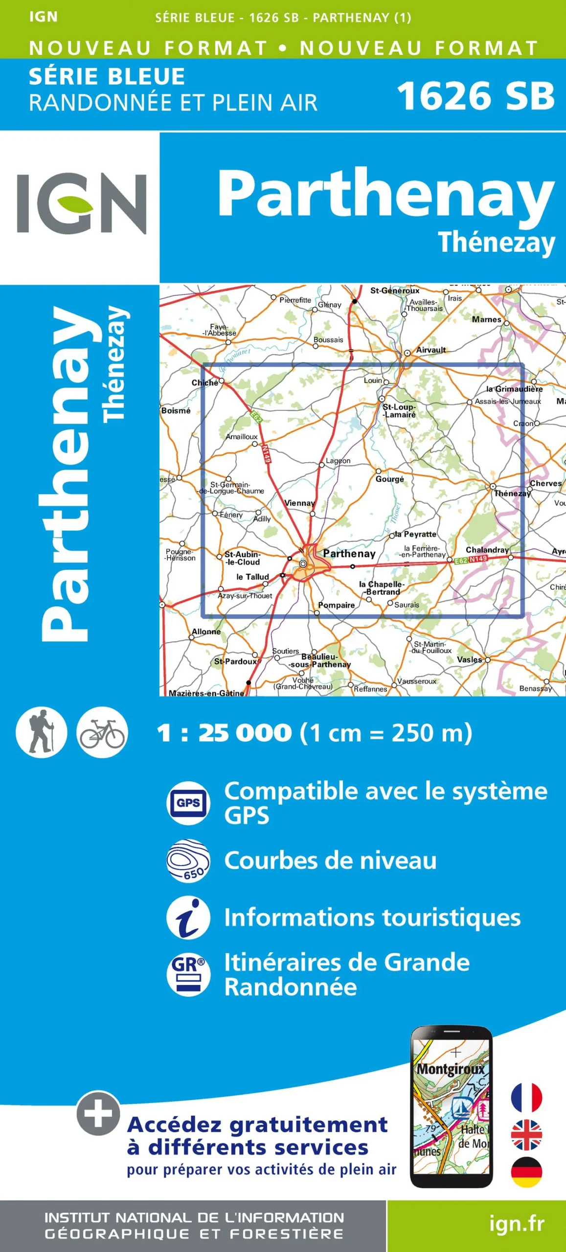 IGN Top 25 - Serie Bleu - Parthenay / Thénezay 1626 - Image 2