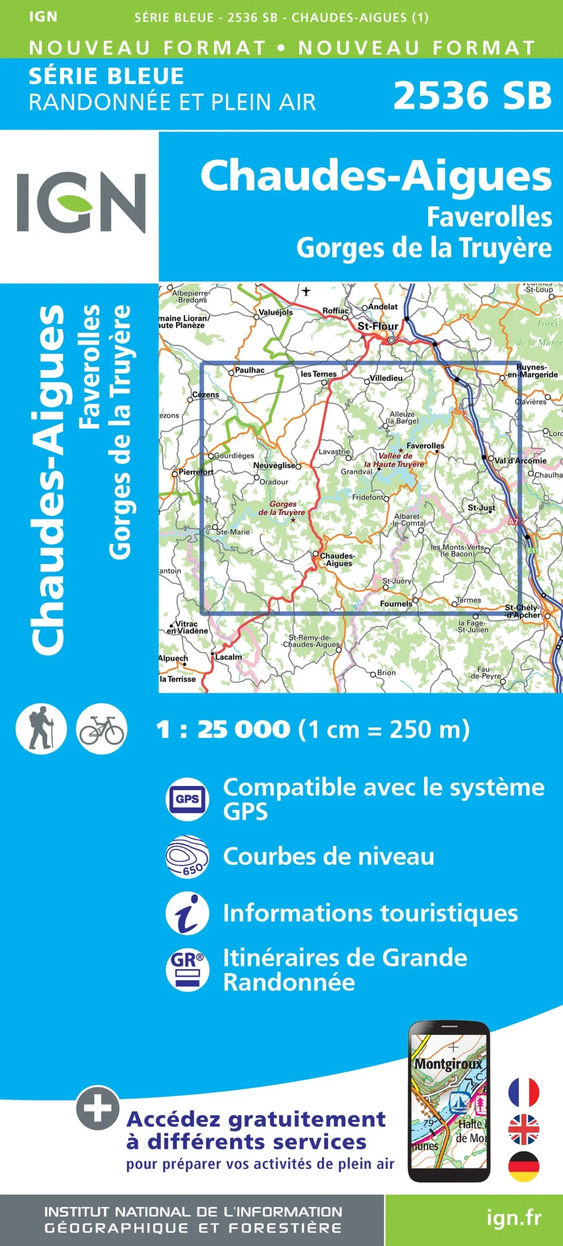 IGN Top 25 - Serie Bleu - Chaudes-Aigues / Faverolles / Gorges de la Truyère 2536 - Image 2