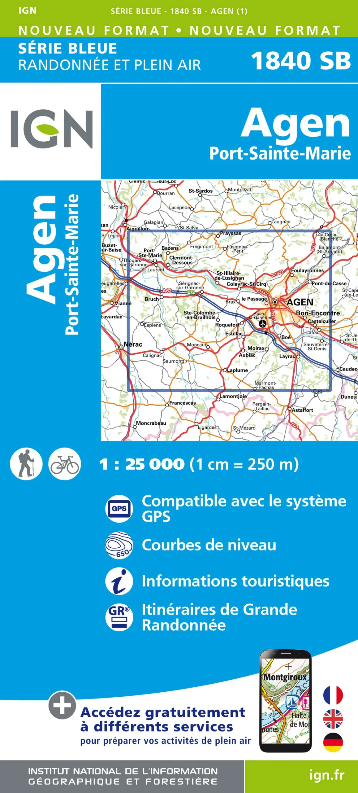 IGN Top 25 - Serie Bleu - Agen / Port-Sainte-Marie 1840