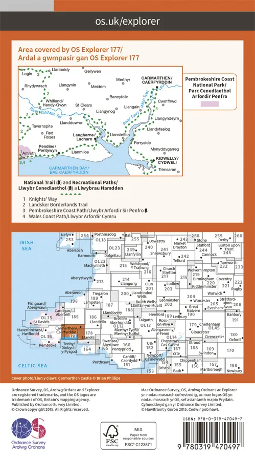 OS Explorer Active - 177 - Carmarthen & Kidwelly - Image 2