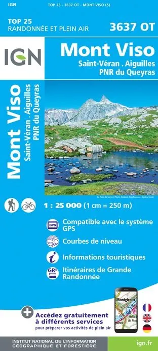 IGN Top 25 - Mont Viso / St-Véran / Aiguilles / PNR du Queyras