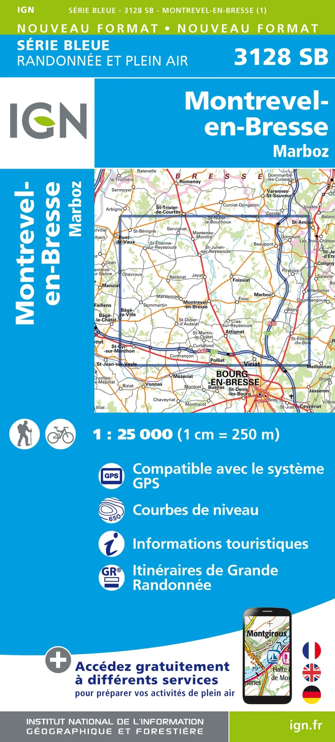 IGN Top 25 - Serie Bleu - Montrevel-en-Bresse / Marboz 3128