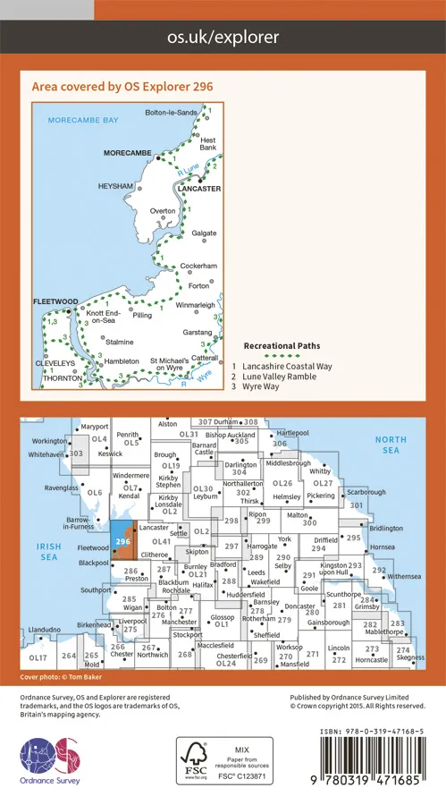 OS Explorer Active - 296 - Lancaster, Morecambe & Fleetwood - Image 2