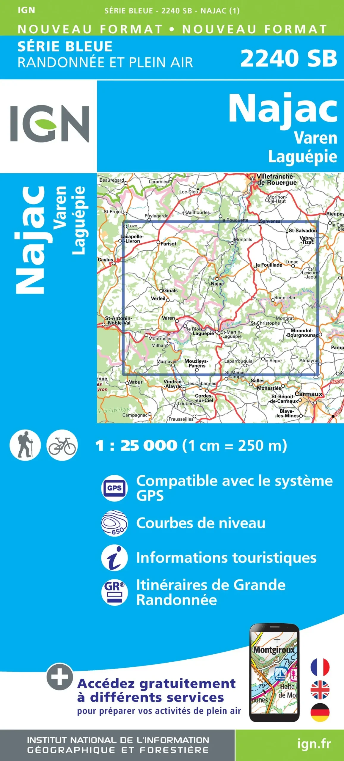 IGN Top 25 - Serie Bleu - Najac / Varen / Laguépie 2240 - Image 2