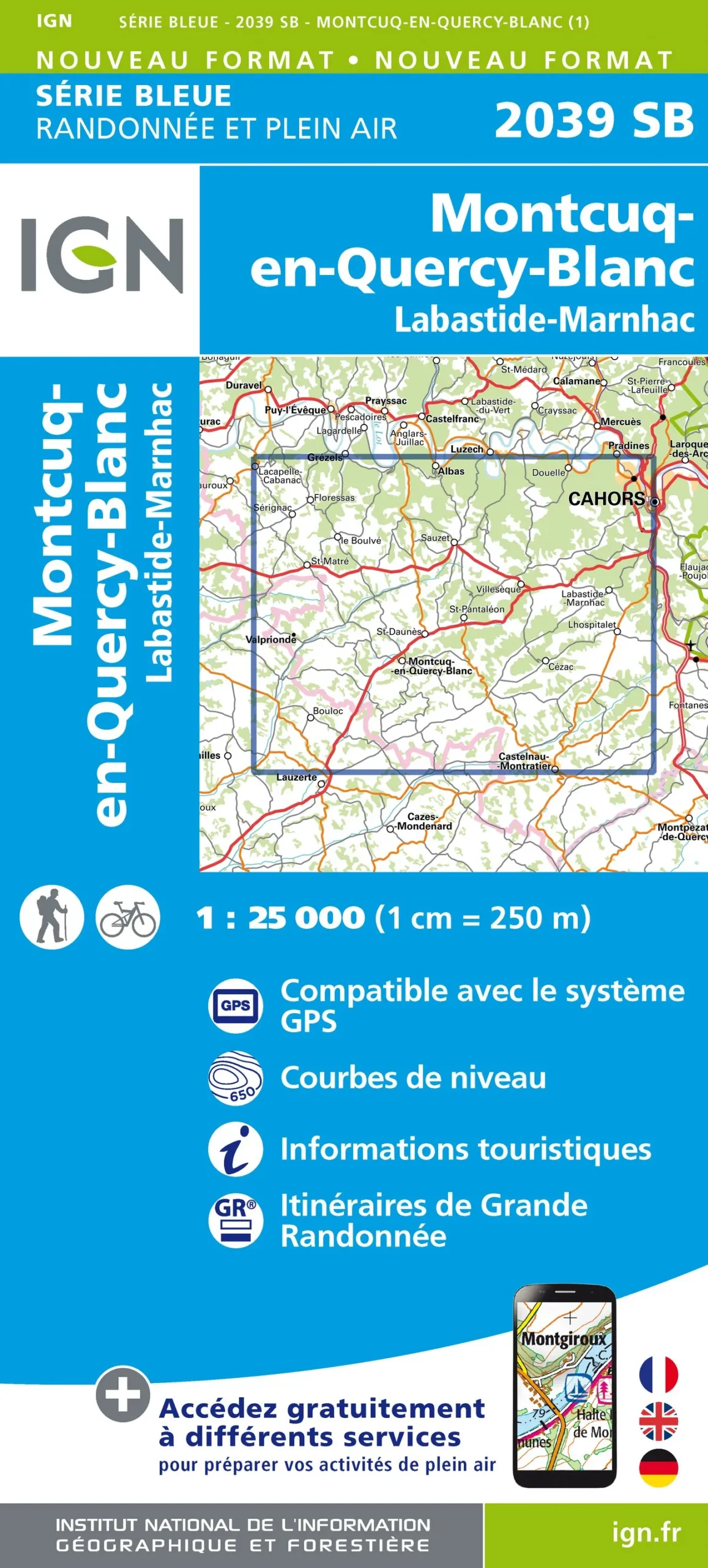 IGN Top 25 - Serie Bleu - Montcuq-en-Quercy-Blanc / Labastide-Marnhac 2039 - Image 2