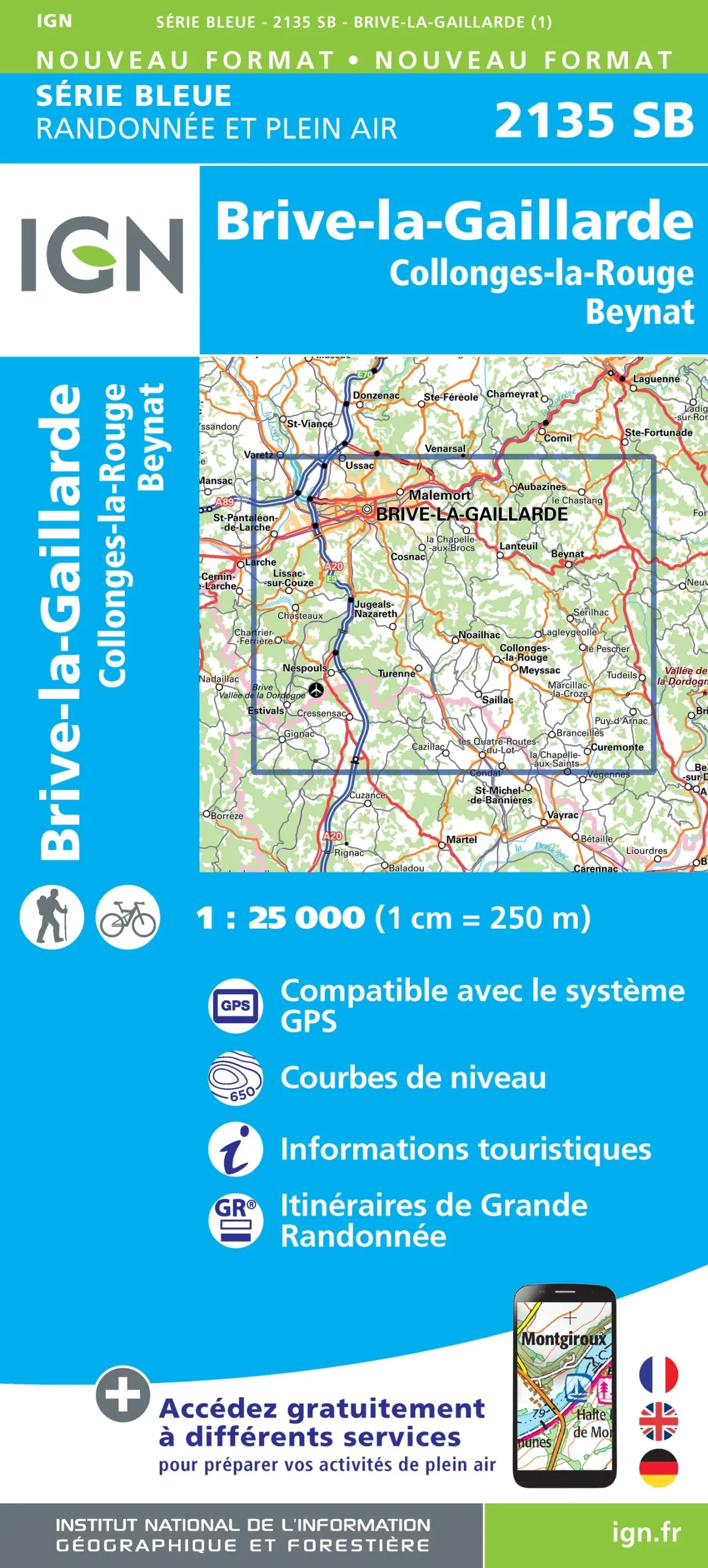 IGN Top 25 - Serie Bleu - Brive-la-Gaillarde /Collonges-la-Rouge / Beynat 2135 - Image 2