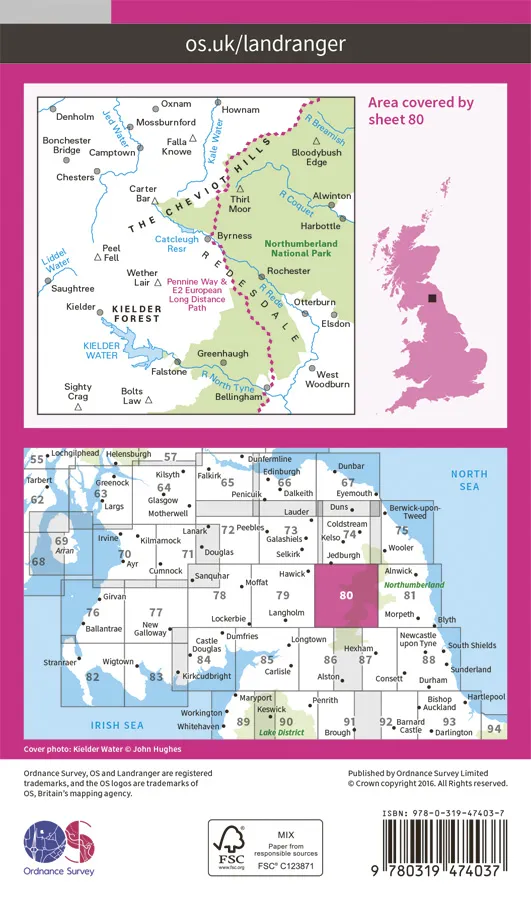 OS Landranger Active - 80 - Cheviot Hills & Kielder Water - Image 2