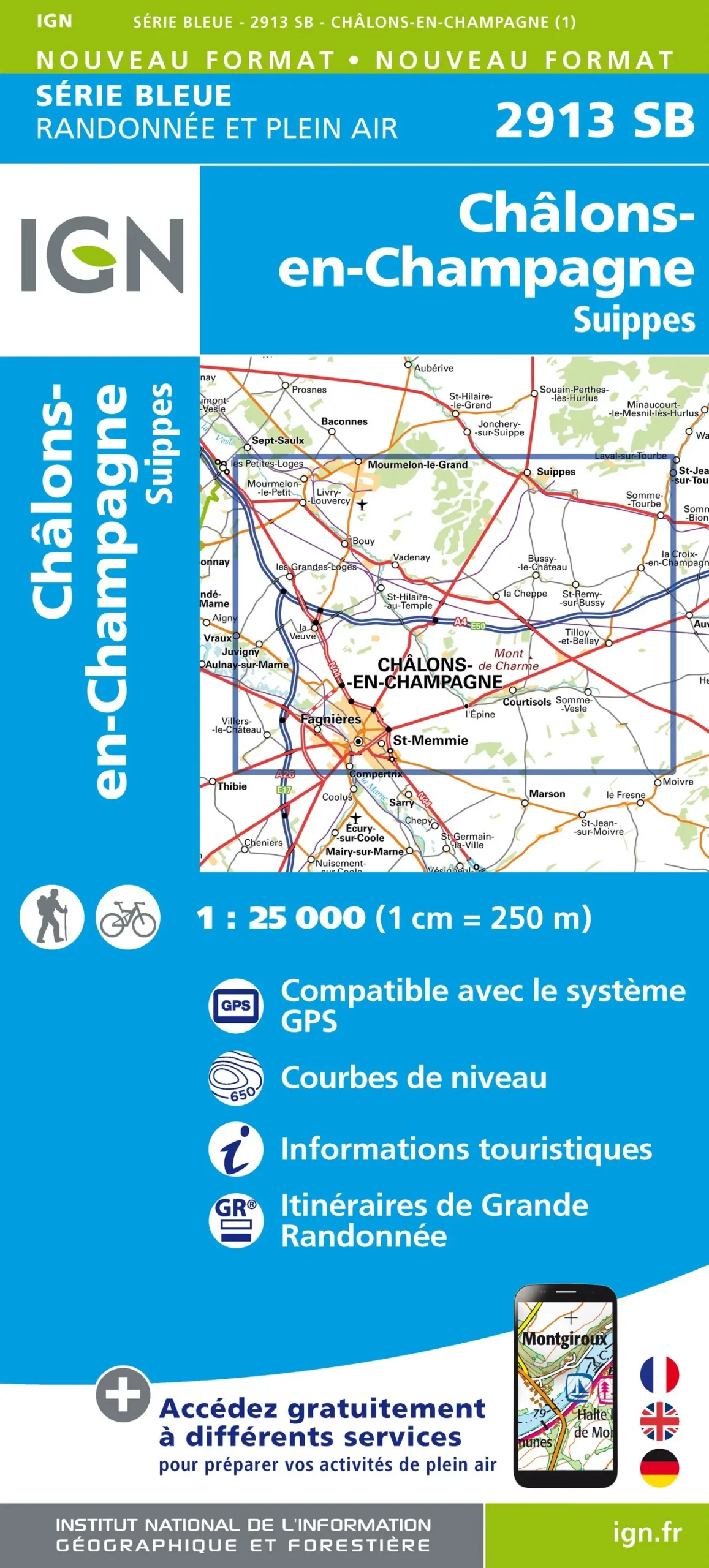IGN Top 25 - Serie Bleu - Châlons-en-Champagne / Suippes 2913 - Image 2