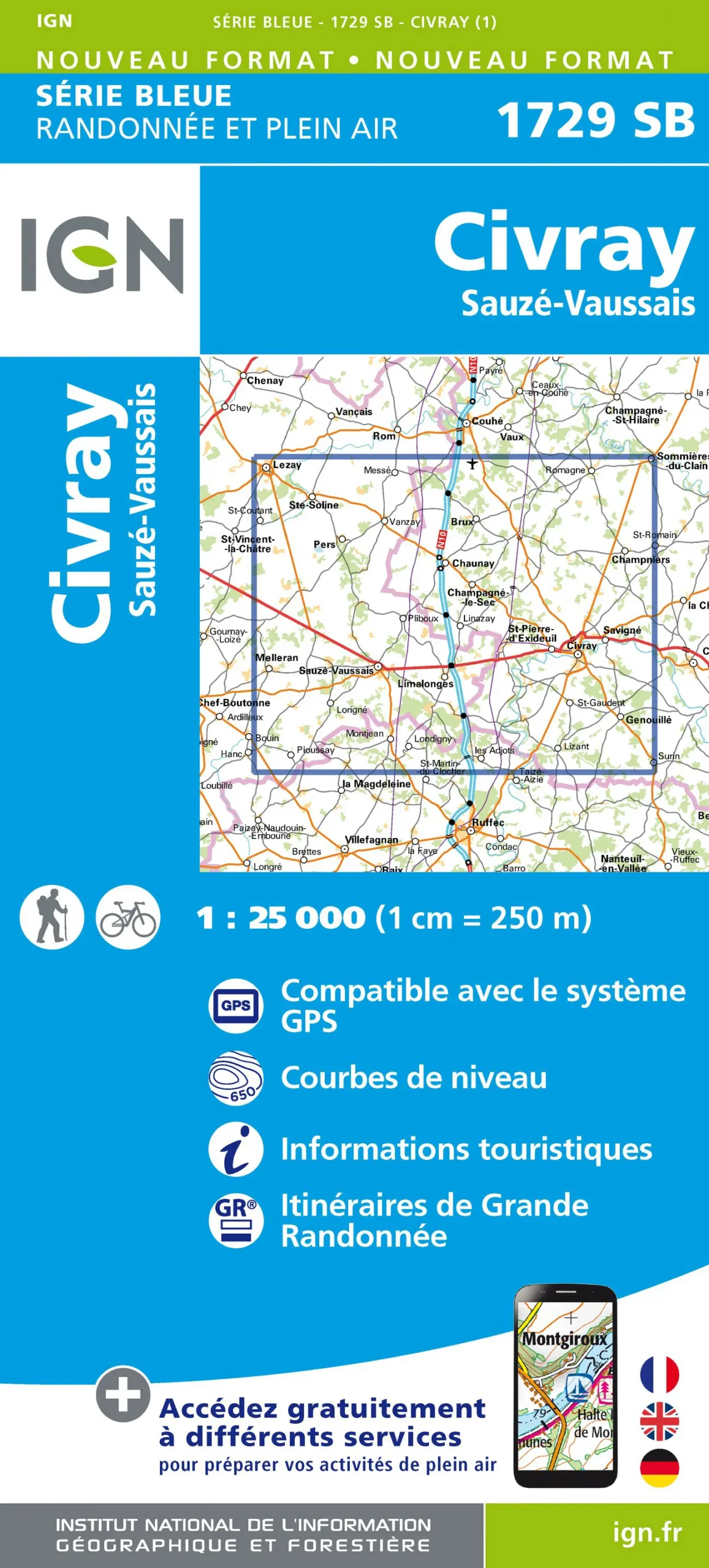 IGN Top 25 - Serie Bleu - Civray - Sauzé -Vaussais 1729 - Image 2