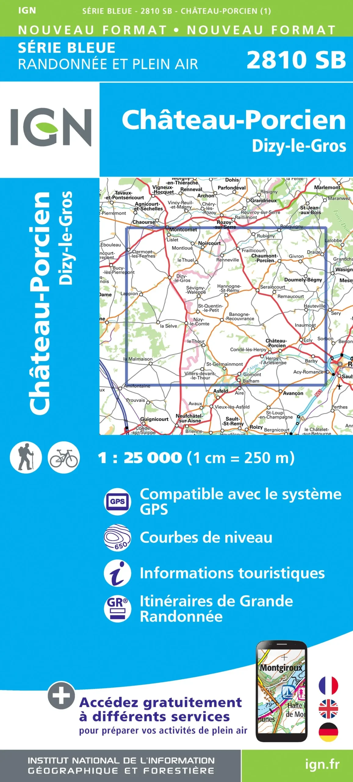 IGN Top 25 - Serie Bleu - Château-Porcien / Dizy-le-Gros 2810