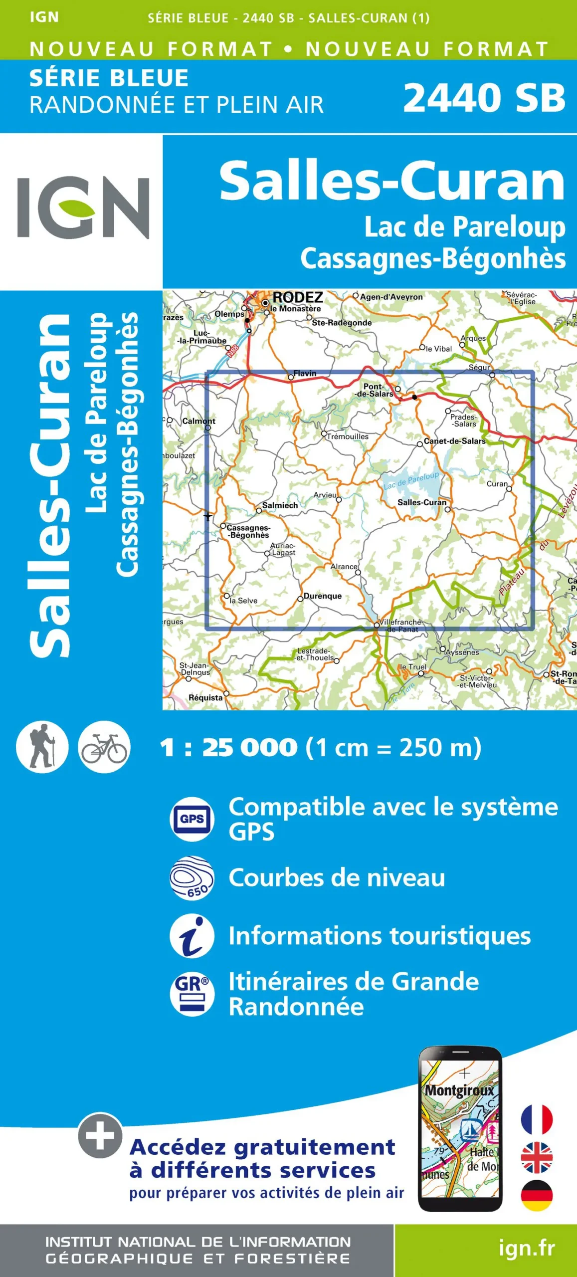 IGN Top 25 - Serie Bleu - Salles-Curan / Lac de Pareloup / Cassagnes / Begonhes 2440
