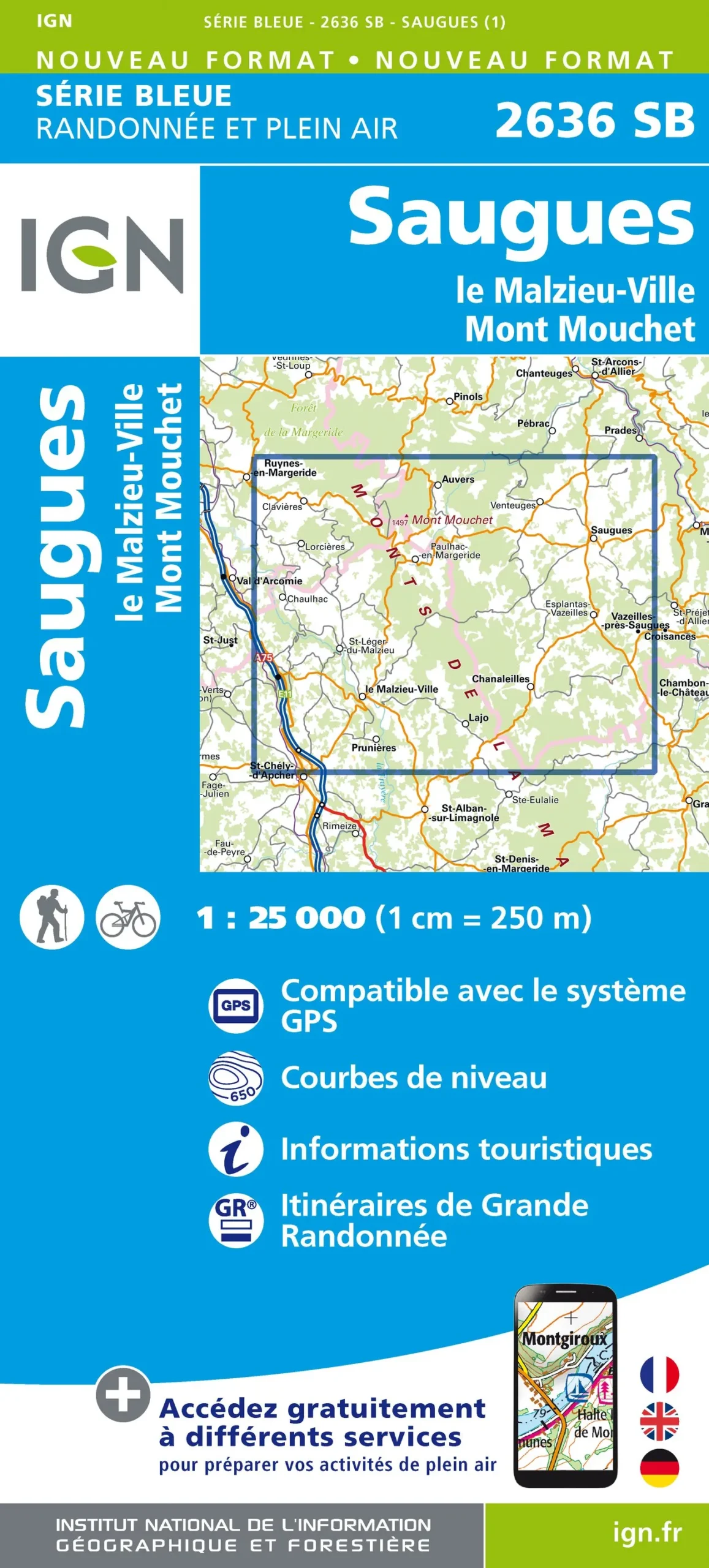 IGN Top 25 - Serie Bleu - Saugues / Malzieu-Ville / Mont Mouchet 2636 - Image 2