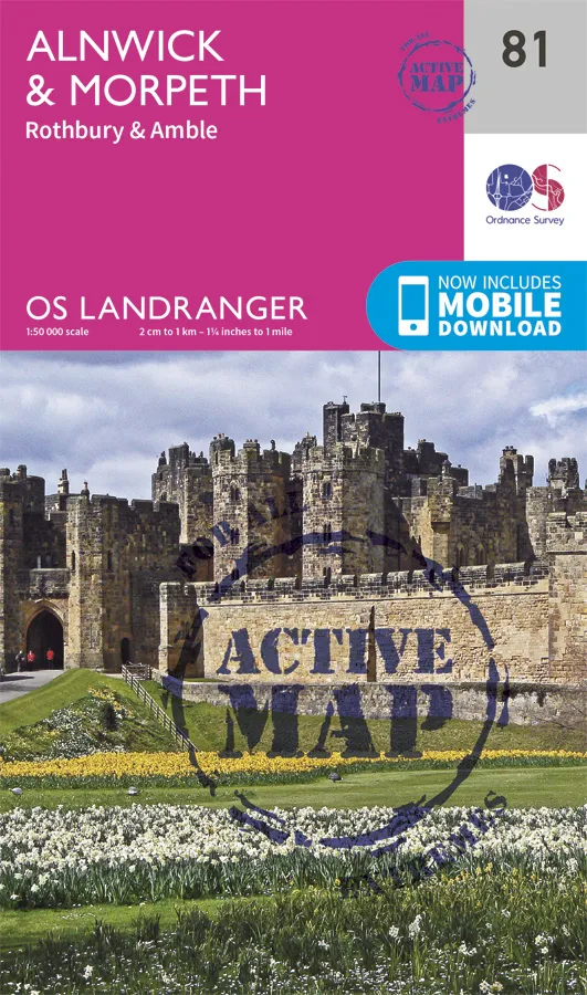 OS Landranger Active - 81 - Alnwick & Morpeth, Rothbury & Amble