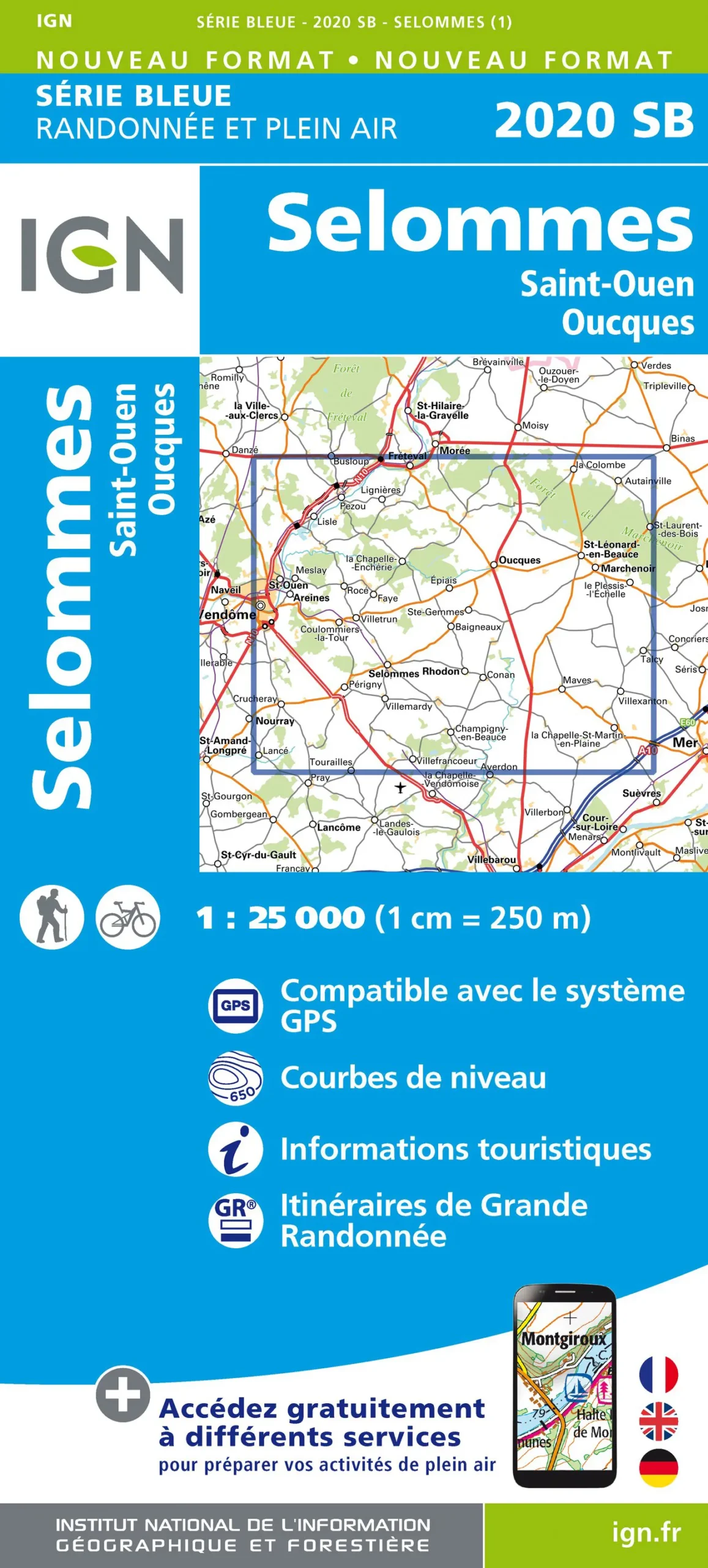 IGN Top 25 - Serie Bleu - Selommes / St-Ouen / Oucques 2020