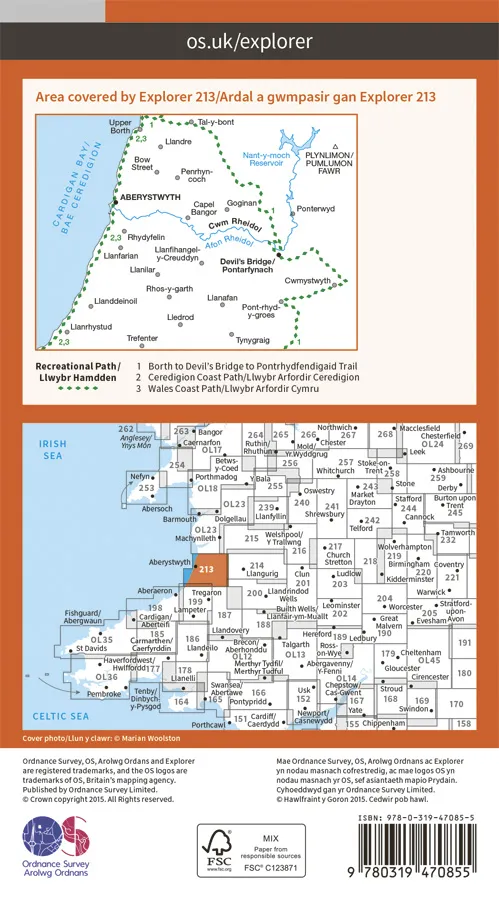 OS Explorer Active - 213 - Aberystwyth & Cwm Rheidol - Image 2