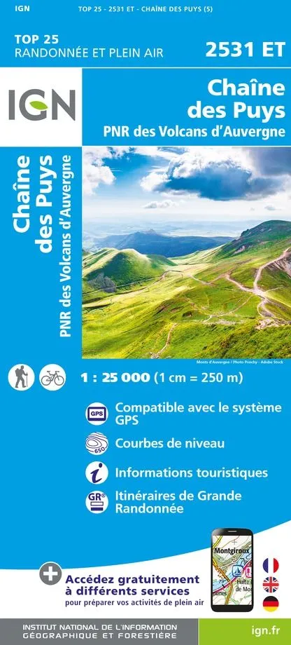 IGN Top 25 - Chaîne des Puys PNR des Volcans d'Auvergne - Image 2