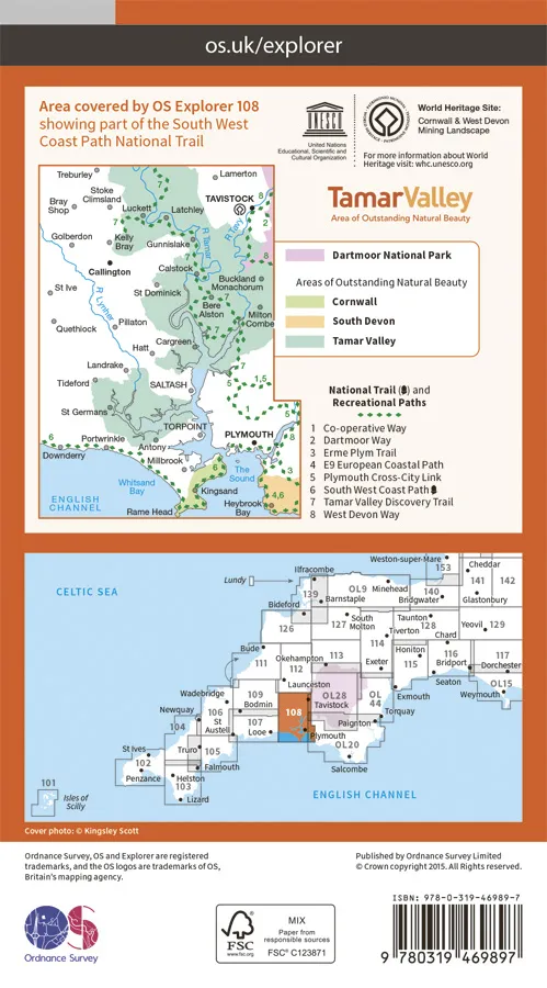 OS Explorer Active - 108 - Lower Tamar Valley & Plymouth - Image 2