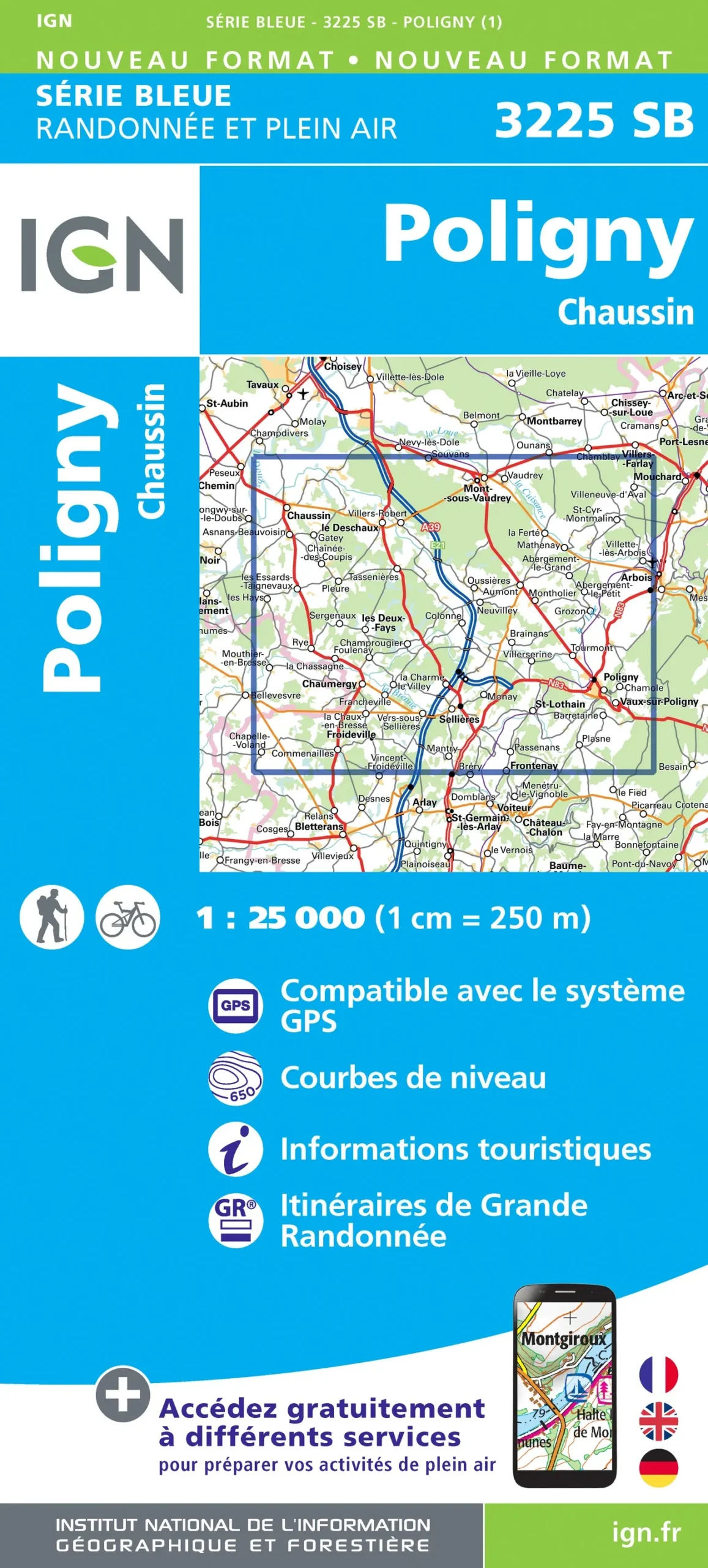 IGN Top 25 - Serie Bleu - Poligny / Chaussin 3225