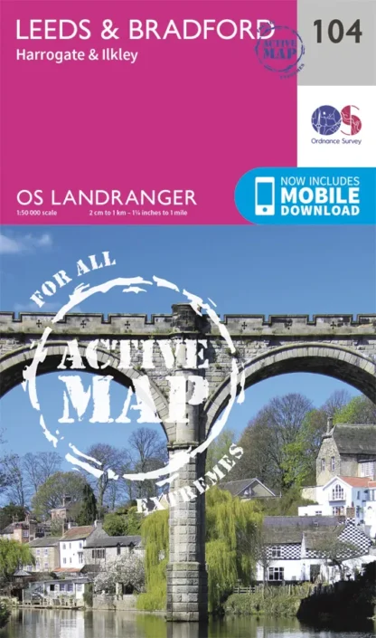 OS Landranger Active - 104 - Leeds & Bradford, Harrogate & Ilkley
