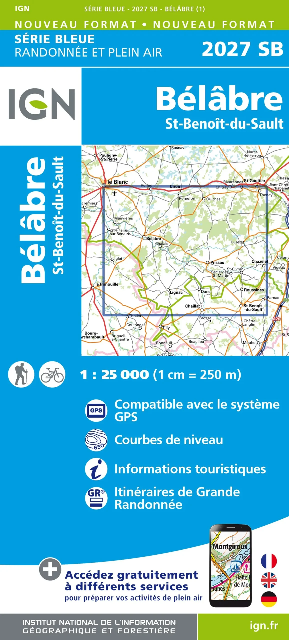 IGN Top 25 - Serie Bleu - Bélâbre / Saint-Benoît-du-Sault 2027