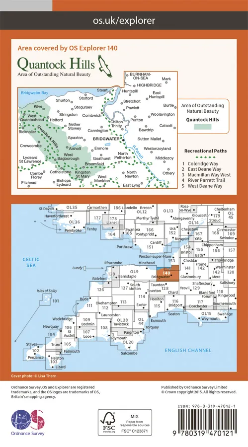 OS Explorer Active - 140 - Quantock Hills & Bridgwater - Image 2
