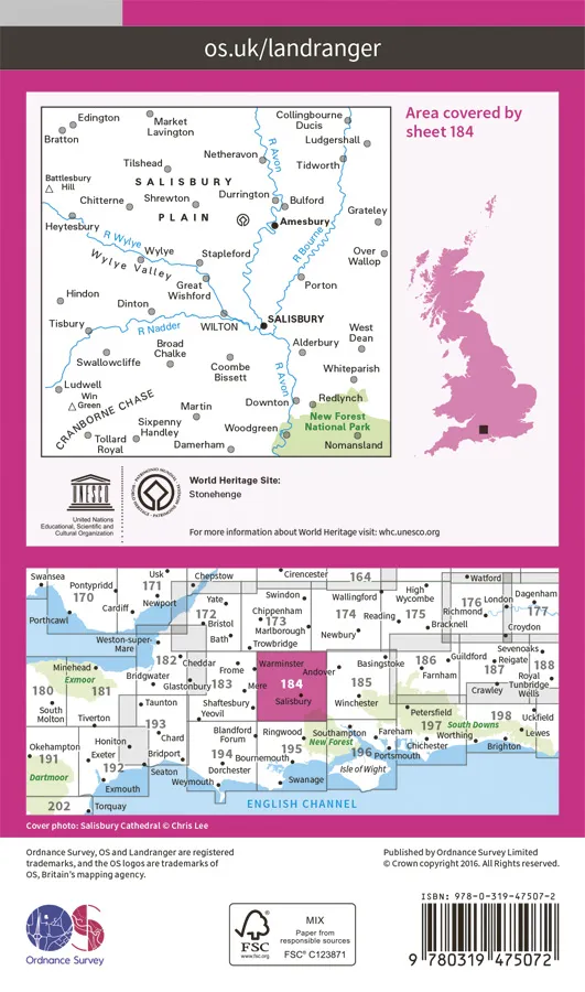 OS Landranger Active - 184 - Salisbury & The Plain, Amesbury - Image 2