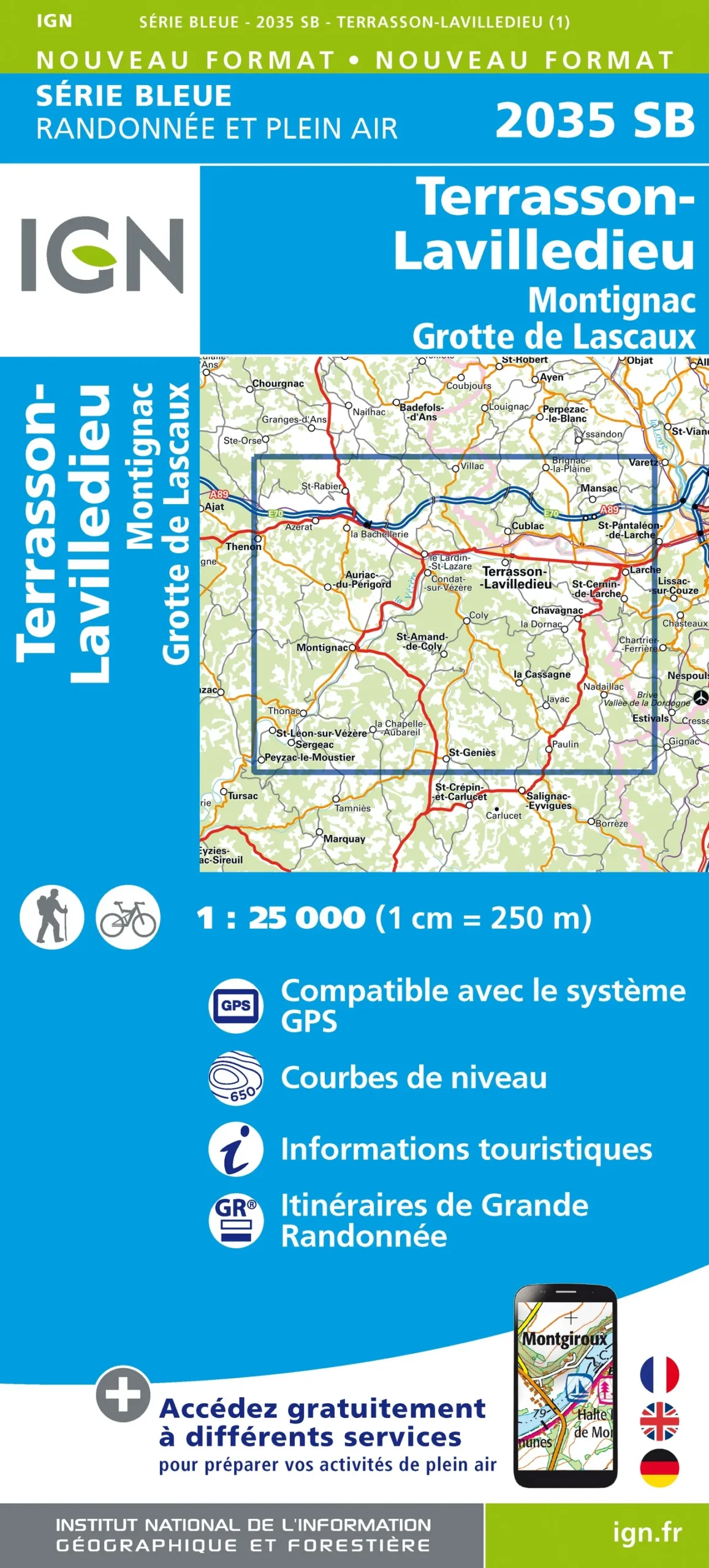 IGN Top 25 - Serie Bleu - Terrasson-Lavilledieu / Montignac / Grotte de Lascaux 2035