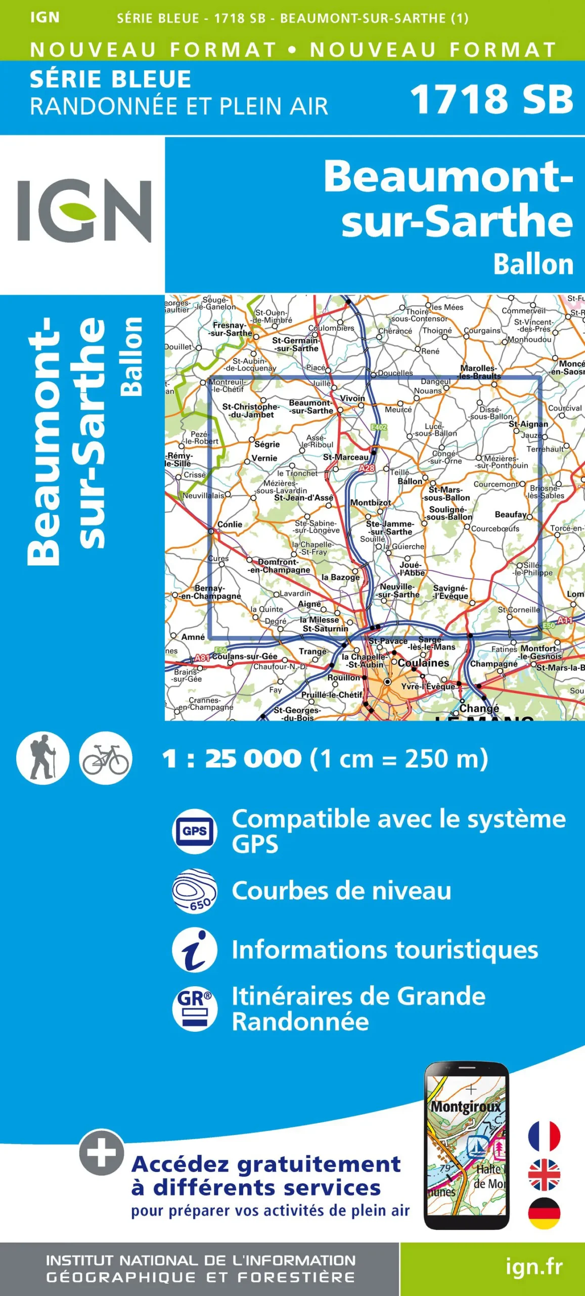 IGN Top 25 - Serie Bleu - Beaumont-sur-Sarthe / Ballon 1718
