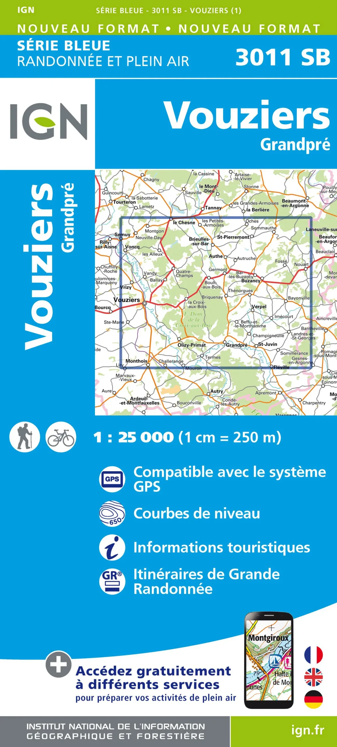 IGN Top 25 - Serie Bleu - Vouziers / Grandpré 3011