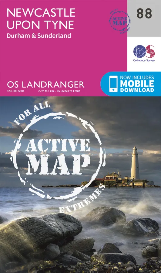 OS Landranger Active - 88 - Newcastle upon Tyne, Durham