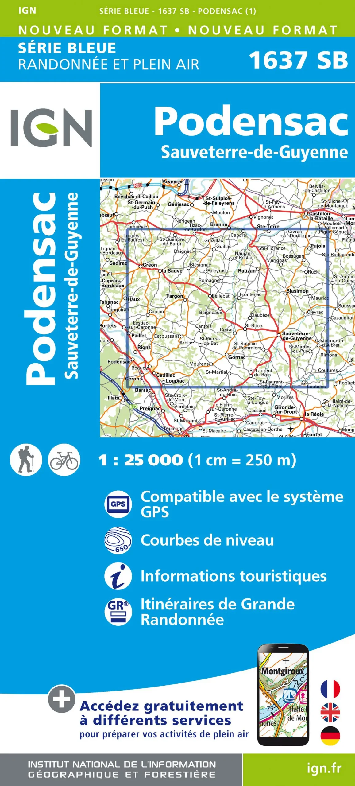 IGN Top 25 - Serie Bleu - Podensac / Sauveterre-de-Guyenne 1637
