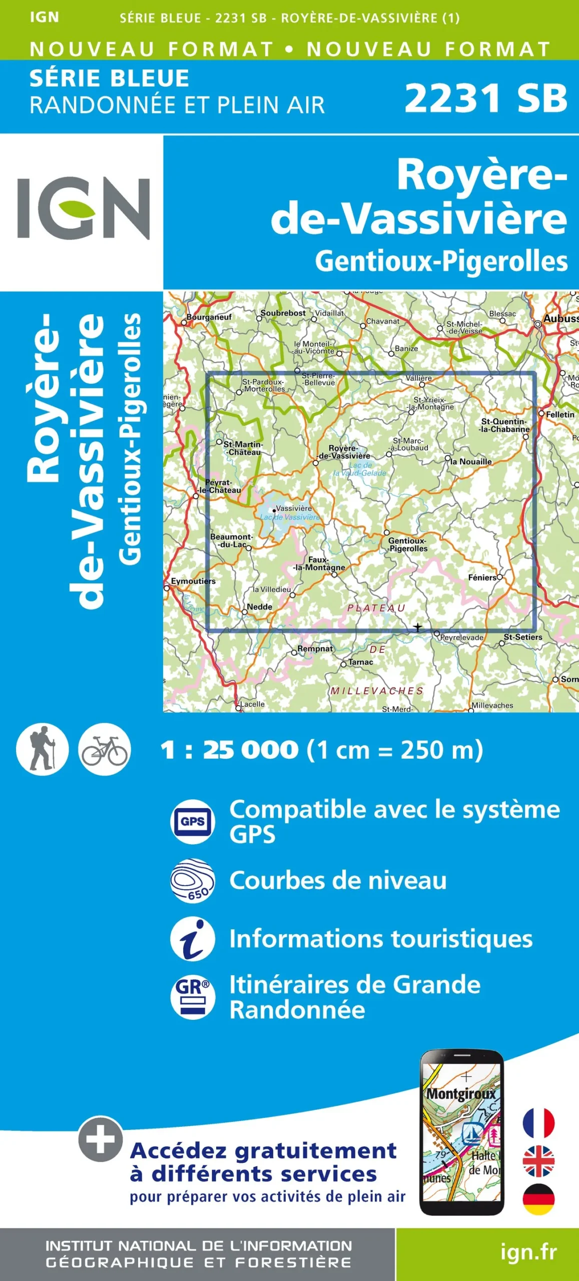 IGN Top 25 - Serie Bleu - Royère-de-Vassivière / Gentioux-Pigerolles 2231 - Image 2