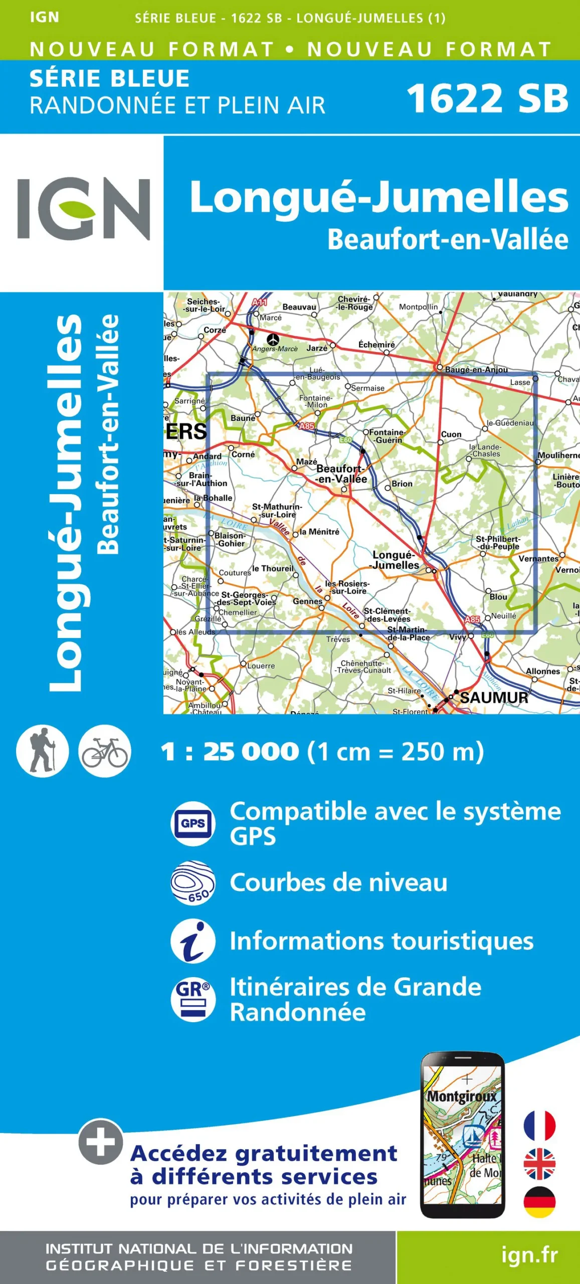 IGN Top 25 - Serie Bleu - Longué-Jumelles / Beaufort-en-Vallée 1622